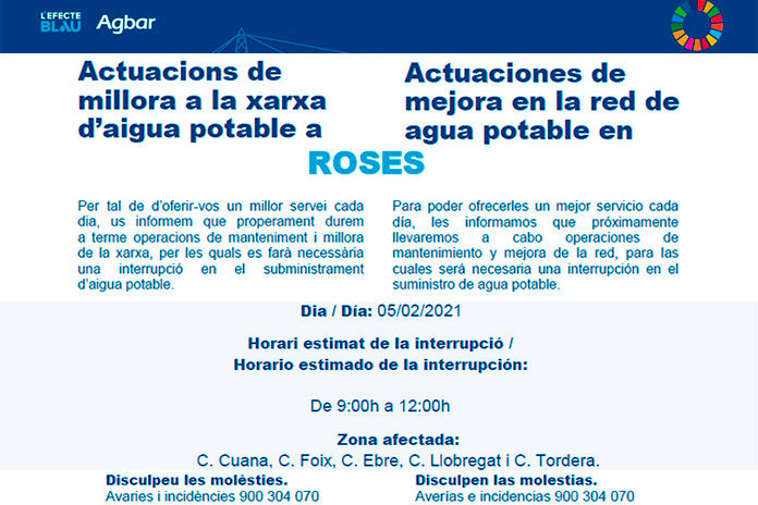 all de subministrament d’aigua potable a Roses